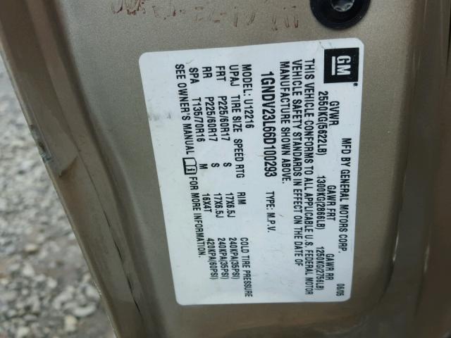 1GNDV23L66D100293 - 2006 CHEVROLET UPLANDER L 金色 照片 10