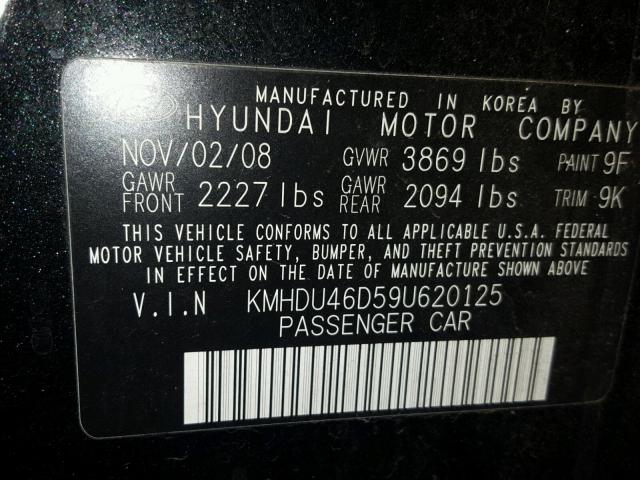 KMHDU46D59U620125 - 2009 HYUNDAI ELANTRA GL BLACK photo 10