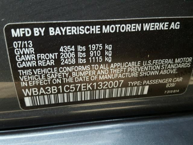 WBA3B1C57EK132007 - 2014 BMW 320 I GRAY photo 10