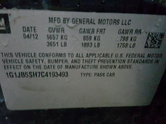 1G1JB5SH7C4193493 - 2012 CHEVROLET SONIC LS 黑色 照片 10