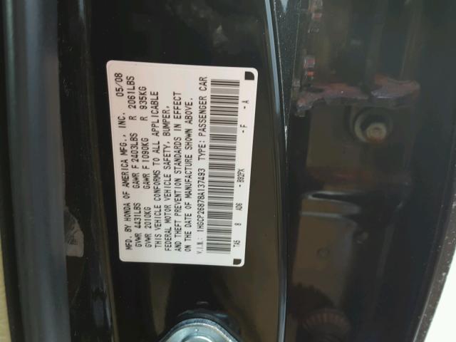 1HGCP26878A137493 - 2008 HONDA ACCORD EXL BLACK photo 10