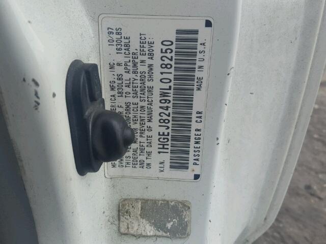 1HGEJ8249WL018250 - 1998 HONDA CIVIC EX თეთრი ფოტო 10