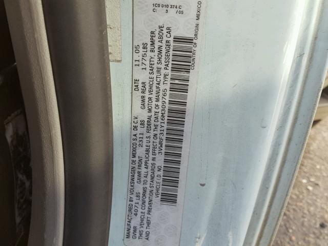 3VWRF31Y16M309765 - 2006 VOLKSWAGEN NEW BEETLE 蓝色 照片 10