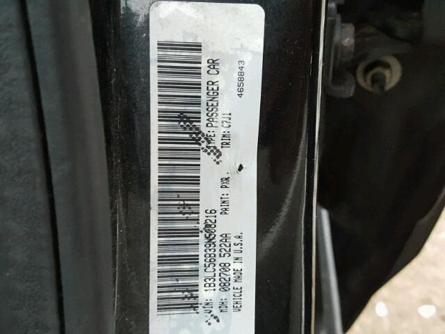 1B3LC56B39N508216 - 2009 DODGE AVENGER SX BLACK photo 10