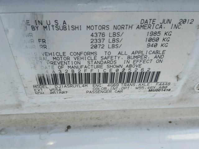 4A32B2FF1CE025262 - 2012 MITSUBISHI GALANT FE WHITE photo 10