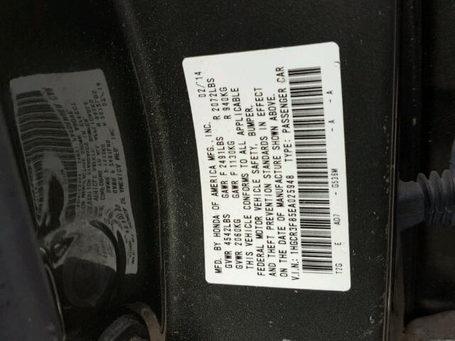 1HGCR3F85EA025948 - 2014 HONDA ACCORD EXL GRAY photo 10