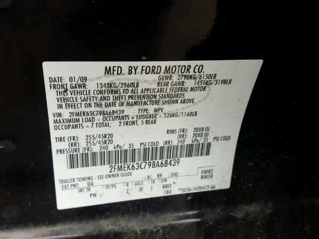 2FMEK63C79BA68439 - 2009 FORD FLEX LIMIT BLACK photo 10