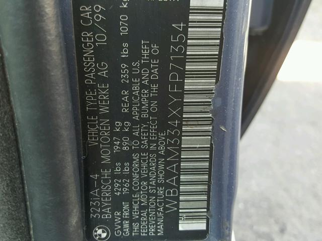 WBAAM334XYFP71354 - 2000 BMW 323 I BLUE photo 10