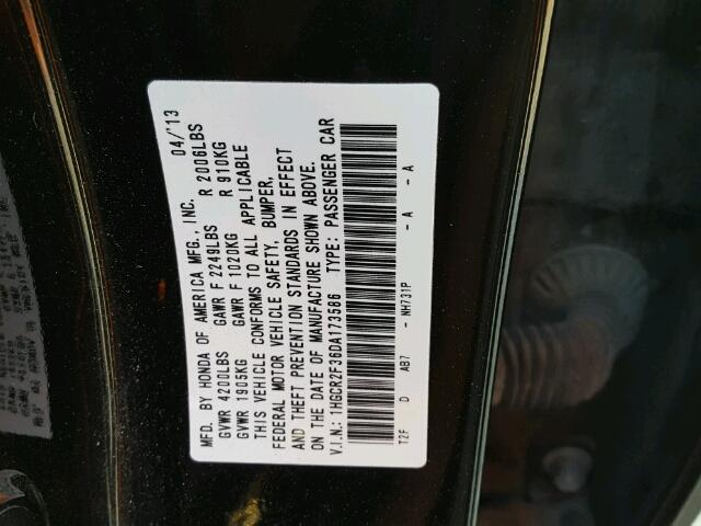 1HGCR2F36DA173586 - 2013 HONDA ACCORD LX BLACK photo 10