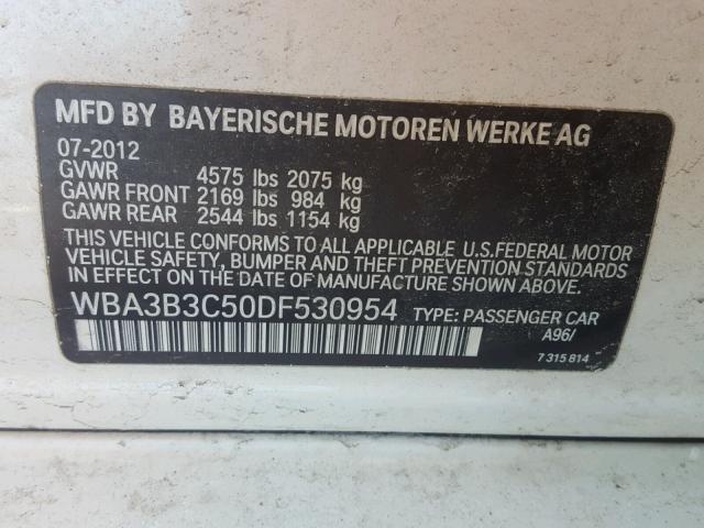 WBA3B3C50DF530954 - 2013 BMW 328 XI WHITE photo 10