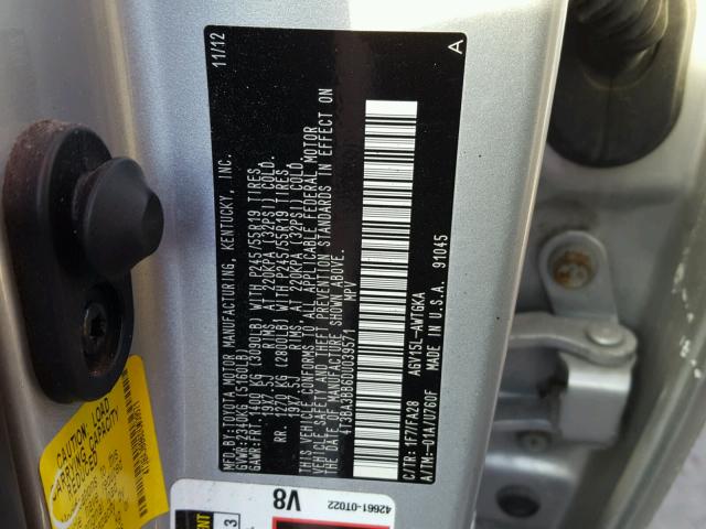 4T3BA3BB6DU039571 - 2013 TOYOTA VENZA LE SILVER photo 10