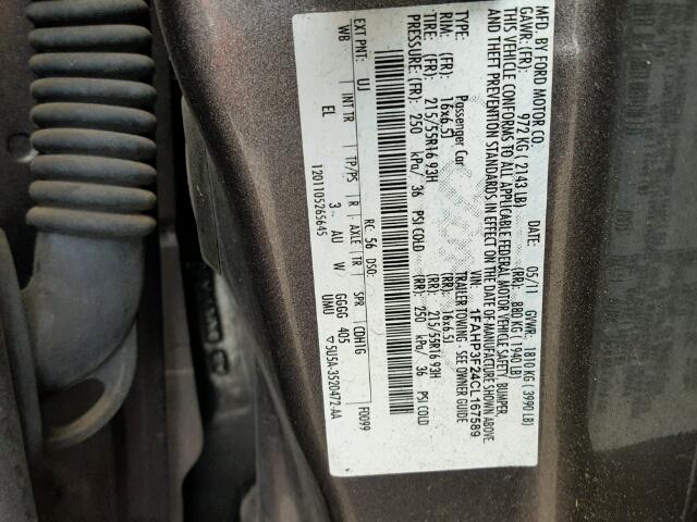 1FAHP3F24CL167589 - 2012 FORD FOCUS SE GRAY photo 10