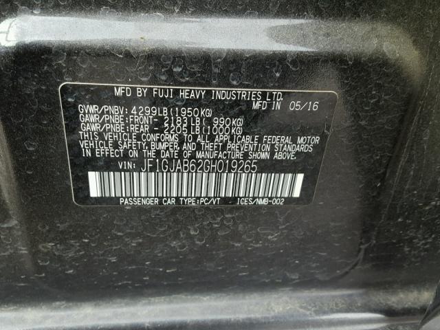 JF1GJAB62GH019265 - 2016 SUBARU IMPREZA PR GRAY photo 10