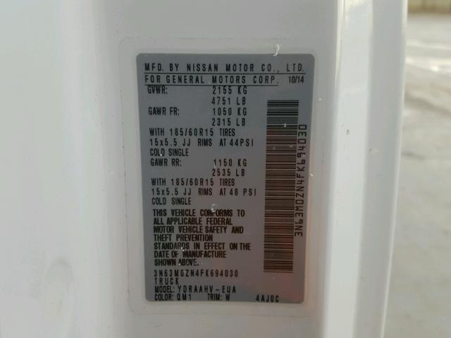 3N63M0ZN4FK694030 - 2015 CHEVROLET CITY EXPRE WHITE photo 10