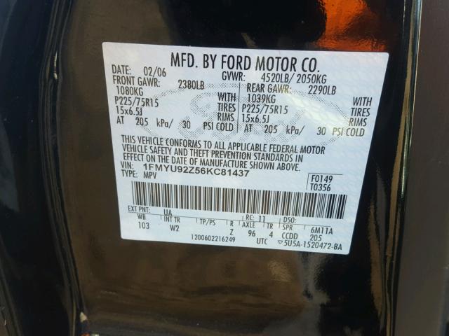 1FMYU92Z56KC81437 - 2006 FORD ESCAPE XLS BLACK photo 10