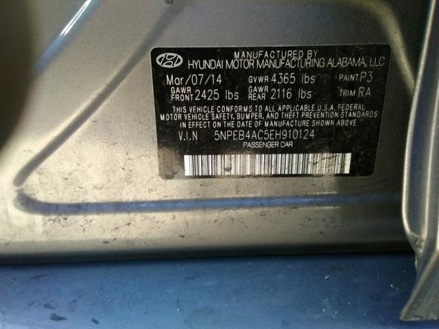 5NPEB4AC5EH910124 - 2014 HYUNDAI SONATA GLS GRAY photo 10