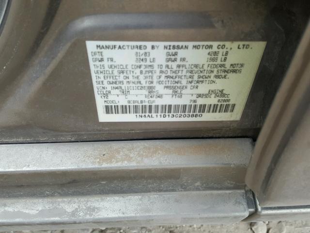 1N4AL11D13C203880 - 2003 NISSAN ALTIMA BAS SILVER photo 10