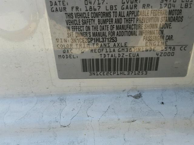 3N1CE2CP1HL371253 - 2017 NISSAN VERSA NOTE WHITE photo 10