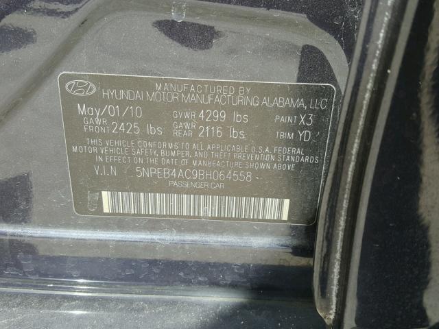 5NPEB4AC9BH064558 - 2011 HYUNDAI SONATA GLS BLUE photo 10