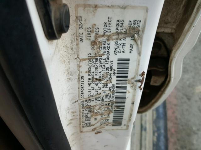 JT3HN86R620380459 - 2002 TOYOTA 4RUNNER SR WHITE photo 10