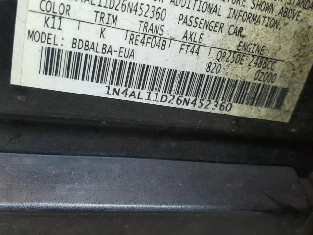 1N4AL11D26N452360 - 2006 NISSAN ALTIMA S GRAY photo 9