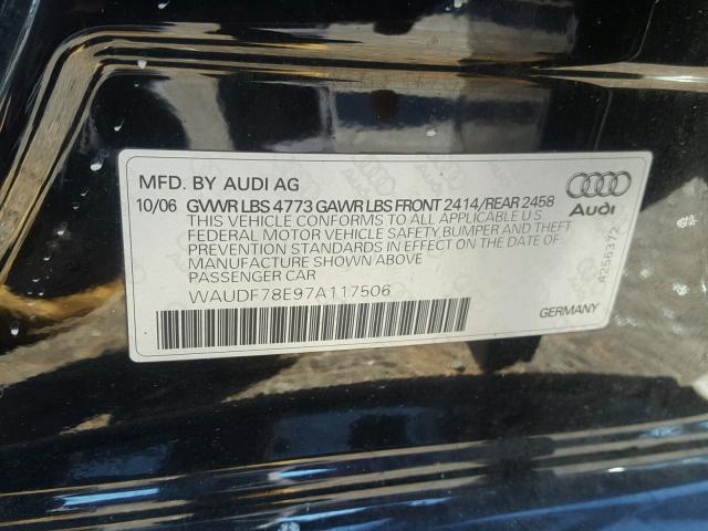 WAUDF78E97A117506 - 2007 AUDI A4 2.0T QU BLACK photo 10