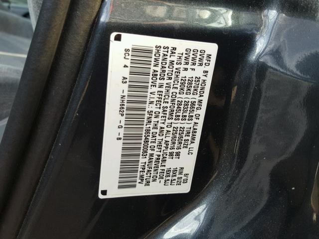 5FNRL18654B000631 - 2004 HONDA ODYSSEY EX BLUE photo 10