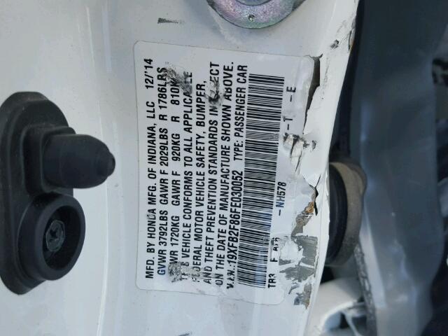 19XFB2F86FE030052 - 2015 HONDA CIVIC EX WHITE photo 10