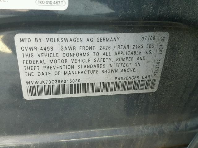 WVWJK73C39P015030 - 2009 VOLKSWAGEN PASSAT TUR CHARCOAL photo 10