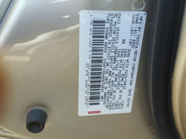 JT6HF10U4X0079443 - 1999 LEXUS RX 300 GOLD photo 10