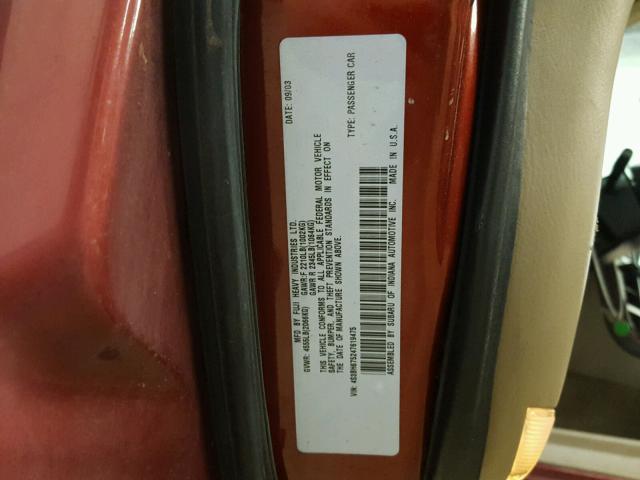 4S3BH675247619475 - 2004 SUBARU LEGACY OUT RED photo 10