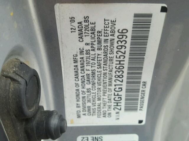 2HGFG12836H529396 - 2006 HONDA CIVIC EX Gümüş foto 10