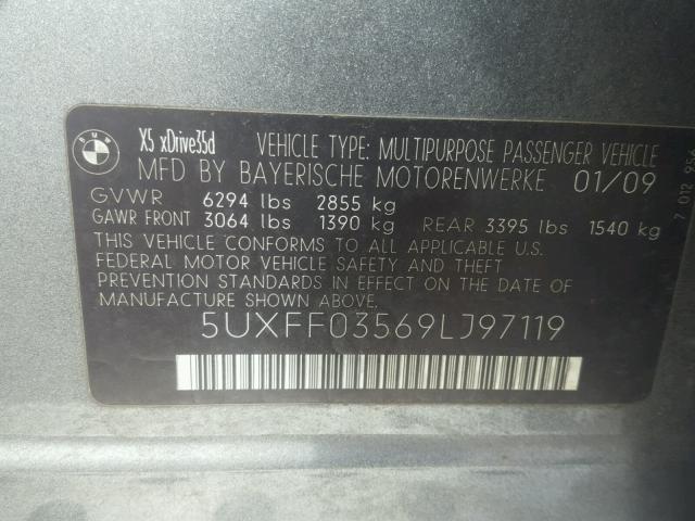 5UXFF03569LJ97119 - 2009 BMW X5 XDRIVE3 GRAY photo 10