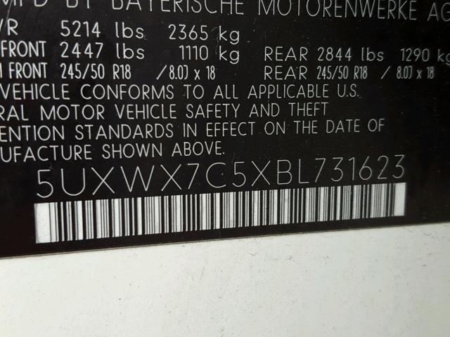 5UXWX7C5XBL731623 - 2011 BMW X3 XDRIVE3 Weiß Foto 10