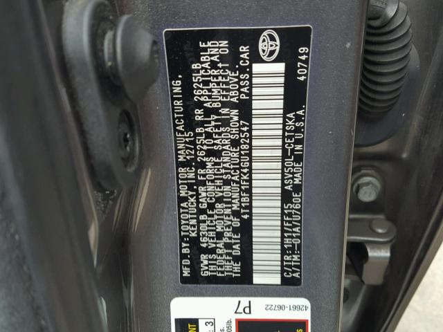 4T1BF1FK4GU182547 - 2016 TOYOTA CAMRY LE CHARCOAL photo 10