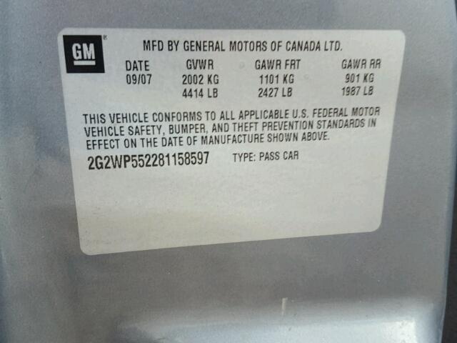 2G2WP552281158597 - 2008 PONTIAC GRAND PRIX GRAY photo 10