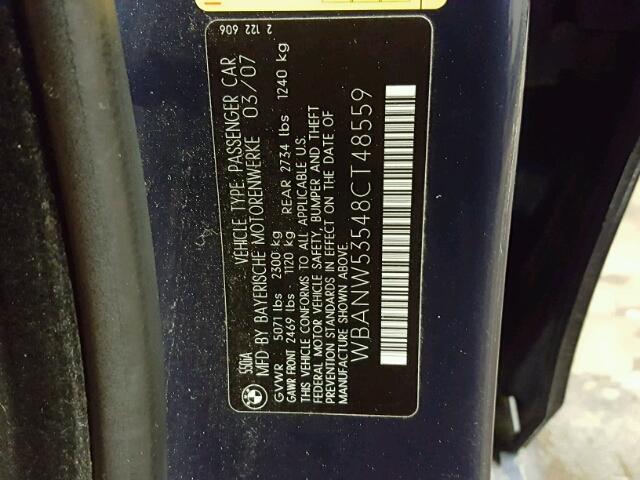 WBANW53548CT48559 - 2008 BMW 550 I BLUE photo 10