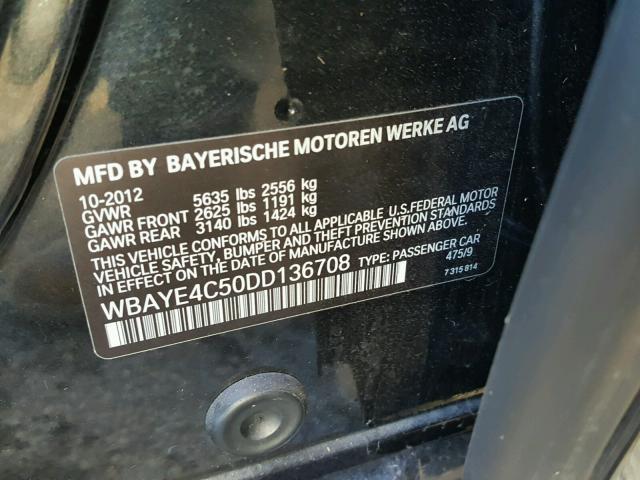 WBAYE4C50DD136708 - 2013 BMW 740 LI BLACK photo 10