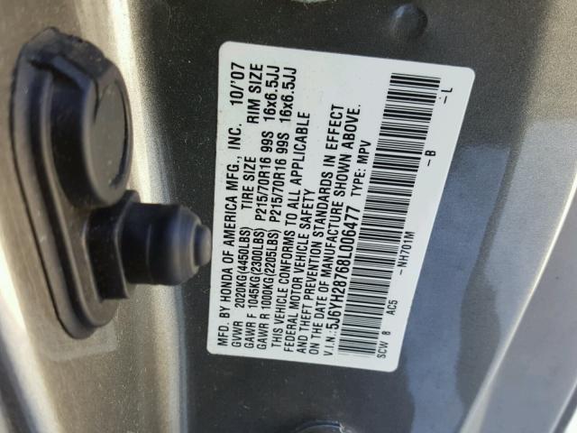 5J6YH28768L006477 - 2008 HONDA ELEMENT EX GRAY photo 10