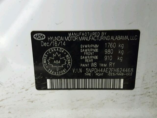 5NPDH4AE2FH624468 - 2015 HYUNDAI ELANTRA SE WHITE photo 10