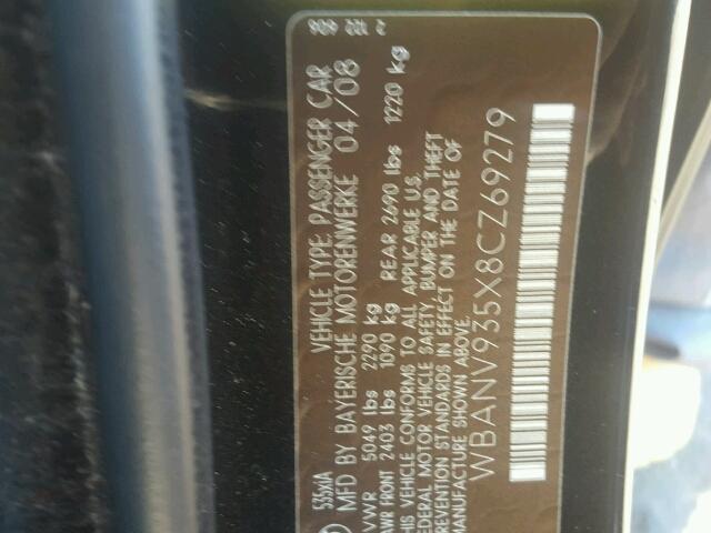 WBANV935X8CZ69279 - 2008 BMW 535 XI Negro foto 10