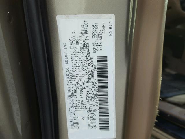 5TDBT44A94S205197 - 2004 TOYOTA SEQUOIA SR GOLD photo 10