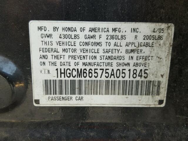 1HGCM66575A051845 - 2005 HONDA ACCORD EX BLUE photo 10