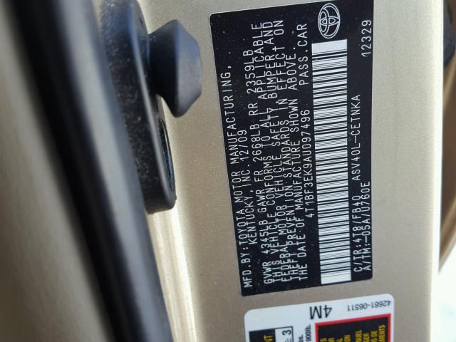 4T1BF3EK9AU097496 - 2010 TOYOTA CAMRY BASE TAN photo 10