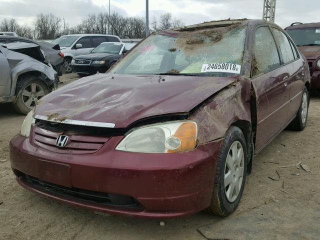 1HGES26752L024295 - 2002 HONDA CIVIC EX ბურგუნდია ფოტო 2