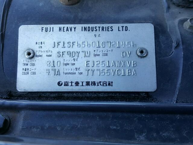 JF1SF65601G721456 - 2001 SUBARU FORESTER S Qara foto 10