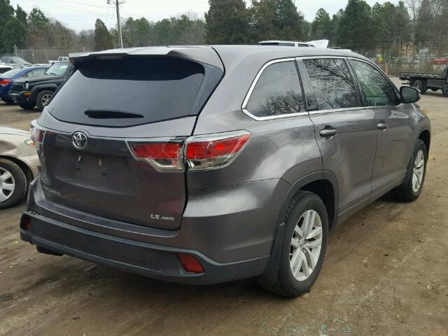 5TDBKRFH9FS194084 - 2015 TOYOTA HIGHLANDER GRAY photo 4