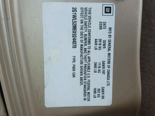 2G1WL52M6X9244078 - 1999 CHEVROLET LUMINA BAS ოქროსფერი ფოტო 10