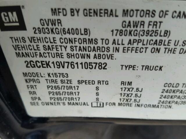 2GCEK19V761105782 - 2006 CHEVROLET SILVERADO BLUE photo 10