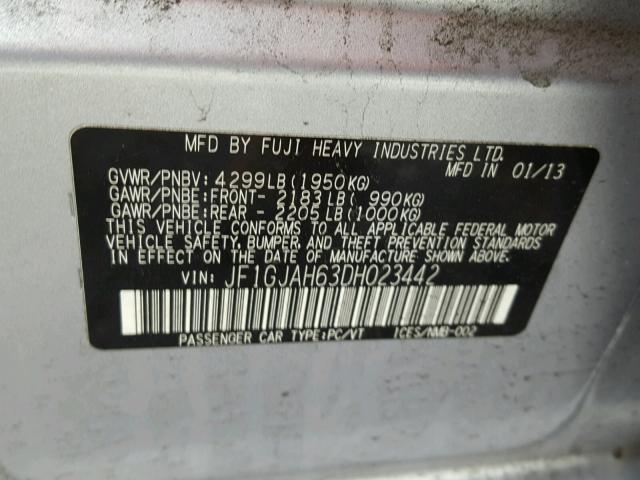 JF1GJAH63DH023442 - 2013 SUBARU IMPREZA LI SILVER photo 10